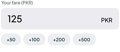 The real Sahraye fare field: you type the price you want to pay.